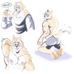  2018 anthro biceps canine clothing eyewear fur glasses hi_res kemono male mammal muscular muscular_male nipples pecs plum_(artist) underwear wolf 