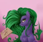  &lt;/3 2018 english_text equine female friendship_is_magic green_eyes green_hair hair horse mammal mane-iac_(mlp) middle_finger my_little_pony pony red_eyes sign skitsniga solo text 