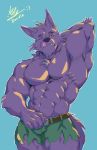  abs anthro belt bernard_(ok_k.o.!_lbh) biceps big_muscles canine cartoon_network clothed clothing fur male mammal muscular nipples nspg ok_k.o.!_let&#039;s_be_heroes pecs purple_fur topless tuft were werewolf 