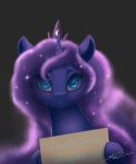  2018 :3 blue_eyes crown english_text equine female friendship_is_magic hair horn mammal my_little_pony portrait princess_luna_(mlp) purple_hair sign skitsniga solo star text unicorn 