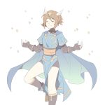  blush brown_hair closed_eyes closed_mouth dress gloves highres jewelry octopath_traveler short_hair simple_background smile solo tecchen tiara tressa_(octopath_traveler) 