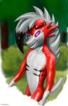  canine catsuit_(disambiguation) clothing digital_media_(artwork) lycanroc male mammal midnight_lycanroc nintendo pok&eacute;mon pok&eacute;mon_(species) rubber rubber_suit shinard shiny solo suit tight_clothing toony video_games 