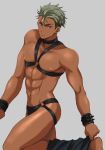  chest commentary_request dark_skin dark_skinned_male ear_piercing earrings green_hair grey_background harness highres jewelry king_of_prism_by_prettyrhythm leg_warmers male_focus multicolored_hair multiple_piercings muscle nipples o-ring o-ring_top parted_lips pectorals piercing pretty_rhythm simple_background solo toroi_(run01211) two-tone_hair undercut yamato_alexander 