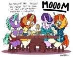  2018 beverage bobthedalek bowl bread breakfast clothing dialogue embarrassed english_text equine eyewear female feral firelight_(mlp) food friendship_is_magic glasses group hi_res horn levitation magic male mammal my_little_pony newspaper robe shocked simple_background sitting starlight_glimmer_(mlp) stellar_flare_(mlp) stool sunburst_(mlp) table text toast unicorn white_background 