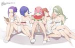  absurdres aqua_eyes artist_name blue_eyes brown_hair chinese_commentary closed_eyes commentary_request darling_in_the_franxx dated dress eating fan fanning food fruit glasses gorgeous_mushroom green_eyes green_hair hairband highres horns hot ichigo_(darling_in_the_franxx) ikuno_(darling_in_the_franxx) kokoro_(darling_in_the_franxx) long_hair looking_at_another miku_(darling_in_the_franxx) multiple_girls object_namesake pink_hair purple_eyes reading short_hair signature simple_background sitting strawberry sundress watermelon white_background white_dress zero_two_(darling_in_the_franxx) 