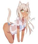  animal_ears ass bikini bikini_under_clothes blue_bikini blush cat_ears cat_girl cat_tail cropped_arms cropped_legs dark_skin dated green_eyes leaning_forward light_brown_hair long_hair maze_(gochama_ze_gohan) open_mouth original see-through shirt short_sleeves signature simple_background sketch solo standing swimsuit tail tail_raised wet wet_clothes wet_shirt white_background white_shirt 