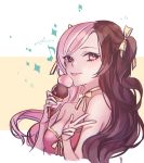  artist_name bad_id bad_twitter_id blush brown_eyes brown_hair commentary_request ecru food hair_ribbon heterochromia ice_cream ice_cream_cone multicolored_hair neo_(rwby) pink_eyes pink_hair ribbon rwby solo tongue tongue_out twintails twitter_username v 
