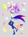  alternate_costume alternate_hairstyle animal_ears ass boots bunny_ears commentary_request dated easter_egg egg fake_animal_ears fire_emblem fire_emblem:_rekka_no_ken fire_emblem_heroes florina flower from_side green_eyes grey_background high_heel_boots high_heels highres long_hair looking_to_the_side open_mouth ponytail purple_hair see-through simple_background solo thighhighs twitter_username tyotto_ko_i 