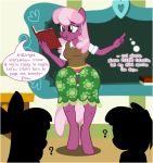  2018 ? anthro anthrofied breasts cheerilee_(mlp) classroom cleavage clothed clothing dialogue english_text equine female flashequestria friendship_is_magic horse mammal my_little_pony nipple_bulge pony school solo sweat teats text 