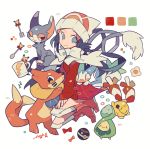  artist_name auko beanie blue_eyes blue_hair blush_stickers boots bow bowtie budew buizel cat chinchou coat cup dusk_ball flower fork full_body gen_1_pokemon gen_2_pokemon gen_4_pokemon glameow half-closed_eye happy hat heterochromia highres kneehighs long_hair long_sleeves looking_to_the_side mug one_eye_closed open_mouth pachirisu pikachu pink_footwear poke_ball poke_ball_symbol poke_ball_theme pokemon pokemon_(creature) pokemon_(game) pokemon_dppt pokemon_platinum red_coat red_eyes scarf signature simple_background smile spoon white_background white_hat white_legwear white_scarf yellow_eyes 
