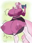  2018 anthro anthrofied areola big_breasts book breast_expansion breasts chalk chango-tan cheerilee_(mlp) clothing equine female friendship_is_magic green_eyes hi_res horse legwear mammal my_little_pony nipples pony solo stockings teats wardrobe_malfunction 