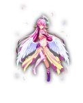  angel_wings blush breasts closed_mouth covering covering_breasts crop_top cross embarrassed feathered_wings feathers full_body gradient_hair halo jibril_(no_game_no_life) kanpani_girls large_breasts long_hair low_wings magic_circle midriff mismatched_legwear multicolored multicolored_eyes multicolored_hair navel no_game_no_life official_art pink_hair purple_eyes shoes sideboob single_shoe solo symbol-shaped_pupils tattoo torn_clothes transparent_background very_long_hair white_wings wing_ears wings yellow_eyes 