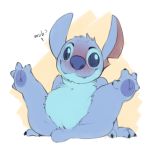  2018 4_toes :3 alien blue_eyes blue_fur blue_nose blue_pawpads blush claws colored_sketch digital_drawing_(artwork) digital_media_(artwork) disney experiment_(species) fangs featureless_crotch fluffy fur head_tuft hollo_nut lilo_and_stitch looking_at_viewer notched_ear nude pawpads simple_background small_tail smile solo spread_legs spreading stitch toe_claws toes tuft 