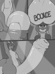  anthro balls big_balls clothed clothing comic dragon duo erection freckles_(artist) greyscale hair horn huge_balls hyper hyper_balls hyper_penis kalnareff_(character) lagomorph mammal monochrome navel nude open_mouth penis rabbit shirt smile soto_(character) stripper thick_bottom_lip uncut underwear undressing wide_hips 