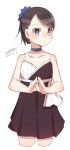  bangs bare_arms bare_shoulders blue_choker blush brown_dress brown_hair choker closed_mouth collarbone cropped_legs dated dress eyebrows_visible_through_hair looking_away looking_to_the_side maze_(gochama_ze_gohan) original pleated_dress short_hair signature simple_background sketch sleeveless sleeveless_dress solo standing swept_bangs white_background 