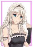 absurdres alternate_costume an-94_(girls_frontline) bands bare_shoulders blonde_hair blue_eyes enmaided girls_frontline hairband hand_up highres long_hair looking_at_viewer maid open_mouth solo user_qeg5954 white_background 