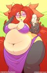  2018 anthro belly big_belly bikini breasts canine clothing deep_navel delphox dessert digital_media_(artwork) eyewear female food glasses hair hi_res holding_food holding_object ice_cream inner_ear_fluff long_hair mammal navel nekocrispy nintendo obese obese_female overweight overweight_female pok&eacute;mon pok&eacute;mon_(species) red_hair signature solo swimsuit thick_thighs url video_games wide_hips 