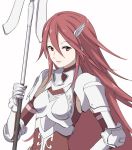  1girl armor armored_dress artist_request elbow_gloves fire_emblem fire_emblem:_kakusei fire_emblem_heroes gauntlets gloves long_hair nintendo polearm red_eyes red_hair smile solo spear tagme tiamo very_long_hair weapon 
