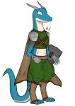  anthro belt blue_skin cape claws clothing dragon horn male reptile scalie smile youmadsin 