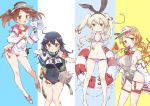  animal anthropomorphism bandaid barefoot bell bikini black_hair blonde_hair breasts brown_hair cleavage crab dress flat_chest garter_belt hat headband hoodie ice_cream japanese_clothes kantai_collection littorio_(kancolle) long_hair navel necklace orange_eyes ryuujou_(kancolle) school_swimsuit see_through shimakaze_(kancolle) sodapop_(iemaki) swim_ring swimsuit tie twintails ushio_(kancolle) wristwear yellow_eyes 