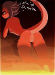  2018 5_toes animated anthro anus barefoot breasts butt calescent_(civibes) civibes dialogue dragon english_text feet female fire grumpy hi_res horn humanoid_feet lava looking_at_viewer loop nude pussy solo text toes 