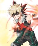  bakugou_katsuki big_cat_shan blonde_hair boku_no_hero_academia clenched_hand clenched_teeth explosive grenade highres male_focus mask punching red_eyes solo spiked_hair standing teeth 