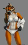  arnius bra brown_hair camel_toe canine clothing female fox green_eyes hair mammal shirt solo underwear 