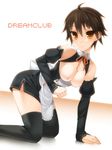  ahoge apron bad_id bad_pixiv_id bent_over breasts brown_hair detached_sleeves dream_c_club dream_c_club_(series) large_breasts nao_(dream_c_club) oota_yuuichi short_hair solo thighhighs 