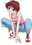  denim digimon digimon_data_squad digimon_savers fujieda_yoshino jeans pants pink_eyes short_hair squatting yoshino_fujieda 