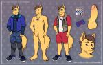  anthro balls baphometbimbo brown_hair canine erection flaccid fur hair invalid_tag jewelry male mammal model_sheet necklace penis sneakers solo tag yellow_fur 
