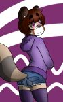  butt_pose clothed clothing digital_media_(artwork) female hoodie legwear looking_at_viewer mammal martha_wakeman mcfly0crash pink_eyes red_panda simple_background thigh_highs young 