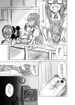  bolo_tie classroom comic crowd fedora glasses greyscale hat highres kirameki_haruaki low_twintails medium_hair monochrome school_uniform short_sleeves skirt touhou translated twintails usami_sumireko vest 