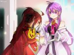  aether_sage_(elsword) ahoge aisha_(elsword) antenna_hair bad_id bad_pixiv_id bare_shoulders blush dated elesis_(elsword) elsword empire_sword_(elsword) gloves gomiyama hair_between_eyes hand_kiss holding holding_paper kiss long_hair looking_at_another multiple_girls paper ponytail purple_eyes purple_hair red_eyes red_hair signature smile upper_body very_long_hair white_gloves yuri 
