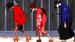  1girl 2boys animated animated_gif black_hair fuu jinnosuke mugen multiple_boys samurai_champloo short_hair sword walking weapon 