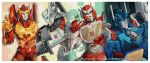 autobot cdash817 commentary_request databook drift hand_on_own_chin highres insignia multiple_boys no_humans ratchet rodimus science_fiction sword syringe text_focus transformers ultra_magnus weapon 