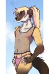  anthro bulge clothed clothing crossdressing fishnet girly looking_at_viewer male mammal mustelid navel navel_piercing otter piercing rotarr sheer_clothing solo standing translucent transparent_clothing underwear 