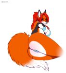  2018 anthro blush breast_squish breasts butt camel_toe canine female fox hair mammal red_hair simple_background solo white_background xiongfeng95 yellow_eyes 