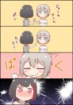  4koma :t :| =3 aoba_moka bang_dream! bangs biting black_hair blue_eyes blush bob_cut clenched_hand closed_eyes closed_mouth comic commentary_request eyebrows_visible_through_hair finger_biting finger_in_another's_mouth grey_hair grey_shirt highres jitome kyou_(user_gpks5753) mitake_ran multicolored_hair multiple_girls pointing purple_eyes red_hair rock_paper_scissors shirt short_hair streaked_hair striped striped_shirt t-shirt translation_request v vertical-striped_shirt vertical_stripes white_shirt 