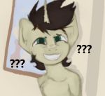  2018 ? brown_hair confusion digital_media_(artwork) equine fan_character green_eyes hair horn inside male mammal marsminer meme my_little_pony painting pone_keith reaction_image short_hair smile solo teeth unicorn 