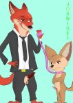 animal_genitalia animal_penis anthro balls canine canine_penis clothing disney duo erection finnick fur joswigei knot leash licking licking_lips male male/male mammal nick_wilde nude penis sex sheath suit tongue tongue_out zootopia 