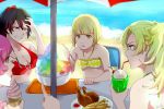  bad_id bad_pixiv_id bambietta_basterbine beach beach_umbrella bikini black_hair bleach blonde_hair bowl breasts candice_catnipp chicken_(food) cleavage day drinking drinking_straw eating flat_chest food ice_cream ice_cream_cone large_breasts liltotto_lamperd long_hair meninas_mcallon multiple_girls ocean pink_hair pointing ronisuke shaved_ice short_hair sitting spoon swimsuit table umbrella yellow_eyes 