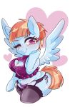  &lt;3 2018 bbtasu big_butt blue_feathers blush breasts butt cleavage clothed clothing cute equine eyebrows eyelashes feathered_wings feathers female friendship_is_magic garter_belt garter_straps hair hooves legwear lingerie looking_at_viewer mammal mature_female my_little_pony navel one_eye_closed orange_hair panties pegasus portrait pose purple_eyes semi-anthro shirt short_hair simple_background smile solo spread_wings stockings thigh_highs thong three-quarter_portrait underwear white_background windy_whistles_(mlp) wings wink 