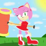  2d_animation amy_rose animated anthro bottomless clothed clothing female flashing hi_res kamikiller mammal pussy solo sonic_(series) wind 