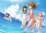  :d ;) ^_^ ahoge akesaka_serina beach bikini black_bikini black_hair blonde_hair blue_sky brown_hair chunithm closed_eyes cloud commentary_request day dutch_angle eyebrows_visible_through_hair glasses green_eyes hair_between_eyes hair_ornament hairband hakobe_naru hisasi innertube irodorimidori kobotoke_nagi long_hair looking_at_viewer looking_back multiple_girls ogata_arishiana one_eye_closed open_mouth orange_bikini orange_eyes outdoors pink_hair red_hair short_hair silver_hair sky smile sunlight swimming swimsuit tennouzu_nazuna tsukisuzu_nachi tsukisuzu_shirona wading water white_legwear x_hair_ornament zanshomimai 