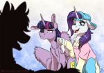  2018 chest_tuft clothed clothed_feral clothing cutie_mark duo_focus equine eye_patch eyewear female feral friendship_is_magic frown group hair horn inner_ear_fluff inuhoshi-to-darkpen mammal multicolored_hair my_little_pony one_eye_closed rarity_(mlp) silhouette simple_background tuft twilight_sparkle_(mlp) underhoof unicorn winged_unicorn wings wink 