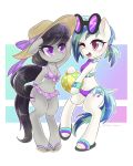  2018 ball bbtasu beach_ball bikini black_hair blue_hair blush breasts clothed clothing cute cutie_mark duo earth_pony equine eyelashes eyewear female flip_flops footwear friendship_is_magic gradient_background hair hair_tie hat holding_object hooves horse long_hair mammal multicolored_hair musical_note my_little_pony navel octavia_(mlp) one_eye_closed open_mouth open_smile pony portrait purple_eyes semi-anthro shoes short_hair signature simple_background smile standing sun_hat sunglasses swimsuit teeth tongue two_tone_hair vinyl_scratch_(mlp) wink wristband 