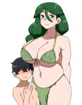  age_difference bikini black_hair blush braid breasts cleavage creatures_(company) game_freak green_bikini green_eyes green_hair hair_over_eyes highres large_breasts looking_at_viewer mantan mature momi_(pokemon) navel nintendo pale_skin pelvic_curtain pokemon pokemon_(game) pokemon_dppt smile swimsuit underboob 
