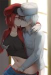  1girl ae-3803 black_shirt blush breast_grab cabbie_hat closed_eyes collarbone fingering ginhaha gloves grabbing hat hataraku_saibou hetero jacket kiss md5_mismatch navel panties panty_pull red_blood_cell_(hataraku_saibou) red_hair red_jacket red_panties saliva shirt short_hair shorts shorts_pull tongue u-1146 underwear white_blood_cell_(hataraku_saibou) white_gloves white_hair 