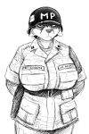  2018 angry armor army big_breasts breasts canine clothed clothing female fox helmet hi_res hladilnik mammal monochrome peggy_patterson_(savagely_random) simple_background soldier solo 