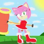  2d_animation amy_rose animated anthro bottomless clothed clothing dickgirl flashing hi_res intersex kamikiller mammal solo sonic_(series) wind 